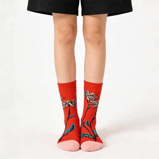 Chaussettes courtes en coton Red Daisy - Rouge - EU36-43(US3-9) - image 0