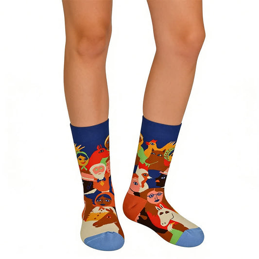 Chaussettes courtes en coton à motif collage artistique - Bleu - 40(US3-9) - image 0