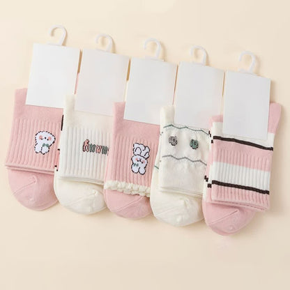 Chaussettes de Pâques roses en coton avec lapin (5 paires) - image 1