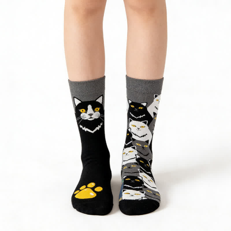 Chaussettes courtes à motif chat noir joueur - Noir - EU36-43 (US3-10) - image 0