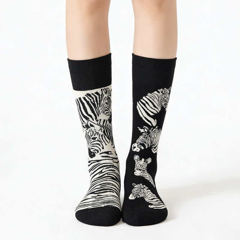 Chaussettes zébrées amusantes - Noir - EU36-43 (US3-10) - image 0