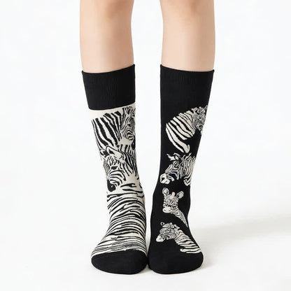 Chaussettes zébrées amusantes - Noir - EU36-43 (US3-10) - image 0