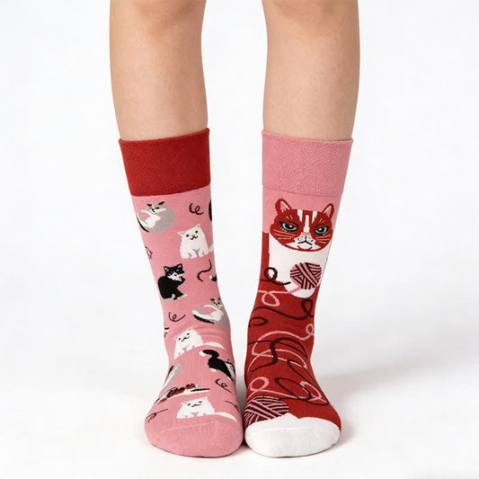 Chaussettes courtes jacquard à motif chat mignon - Rose - EU36-43 (US3-10) - image 0