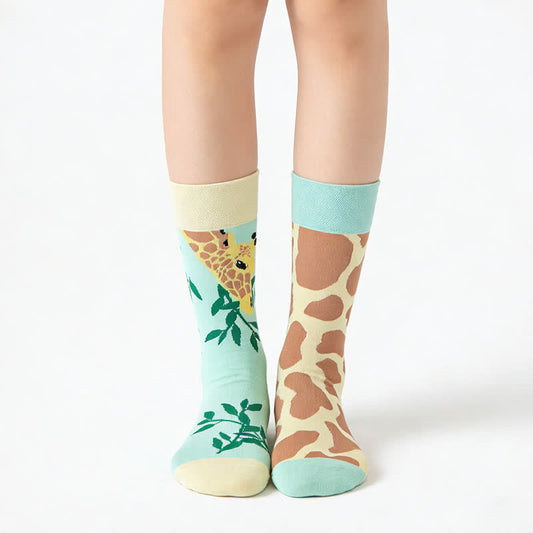 Chaussettes courtes à motif girafe et feuilles - Menthe - UE36-43 (US3-10) - image 0