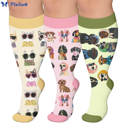 Chaussettes de compression grande taille à motif chien - image 0