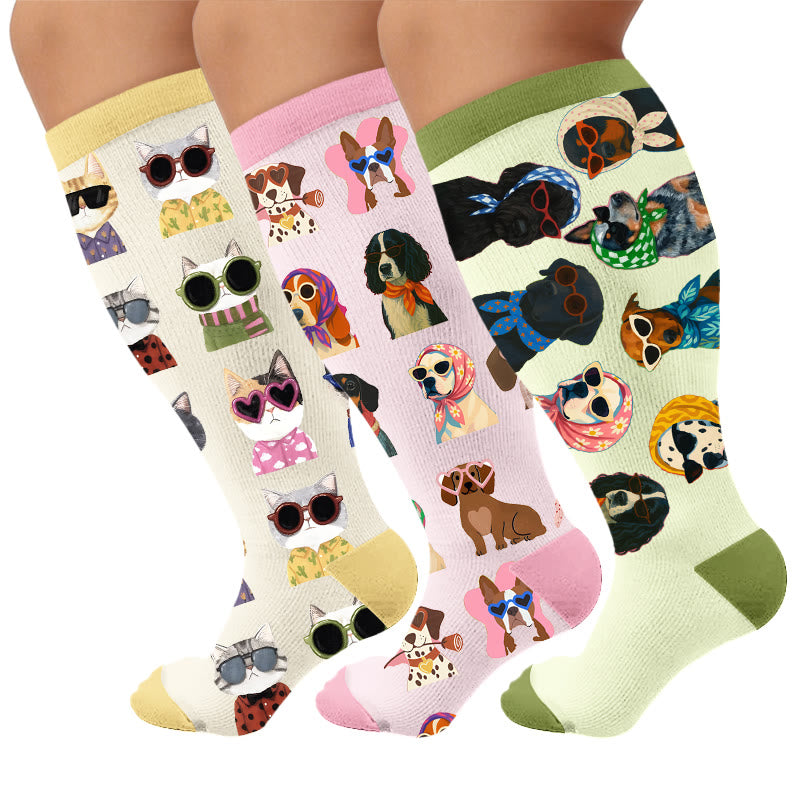 Chaussettes de compression grande taille à motif chien - image 1