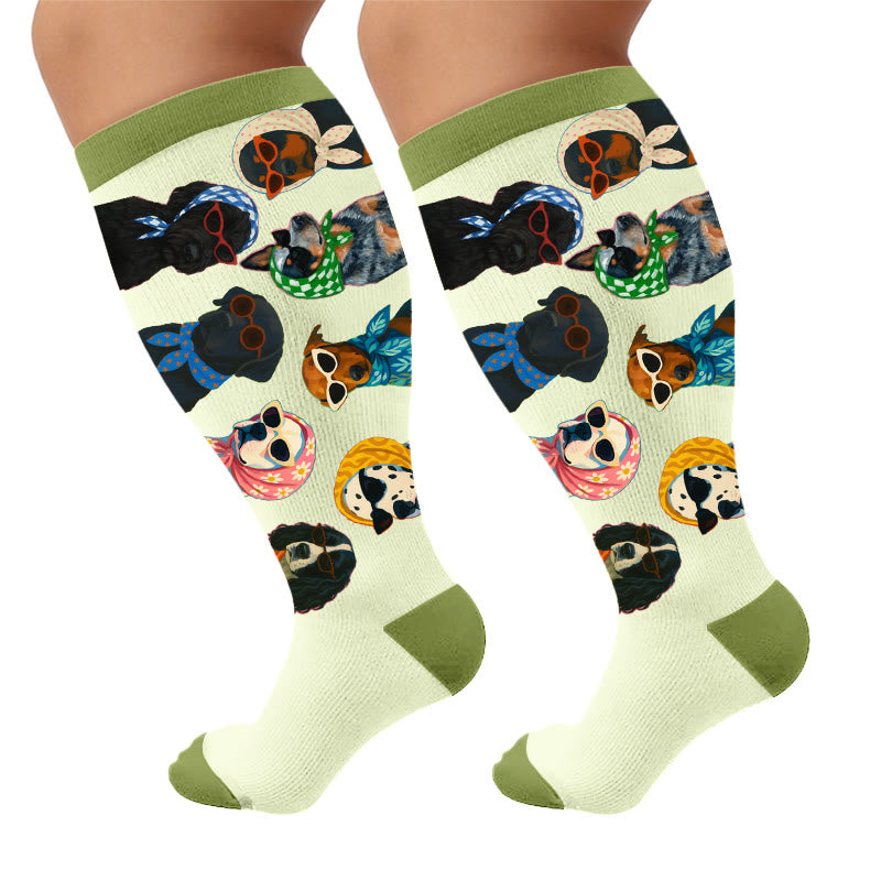 Chaussettes de compression grande taille à motif chien - Vert - 4XL - image 7