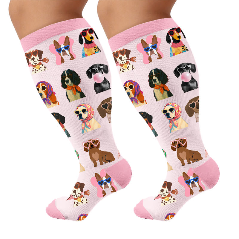 Chaussettes de compression grande taille à motif chien - Rose - 4XL - image 6