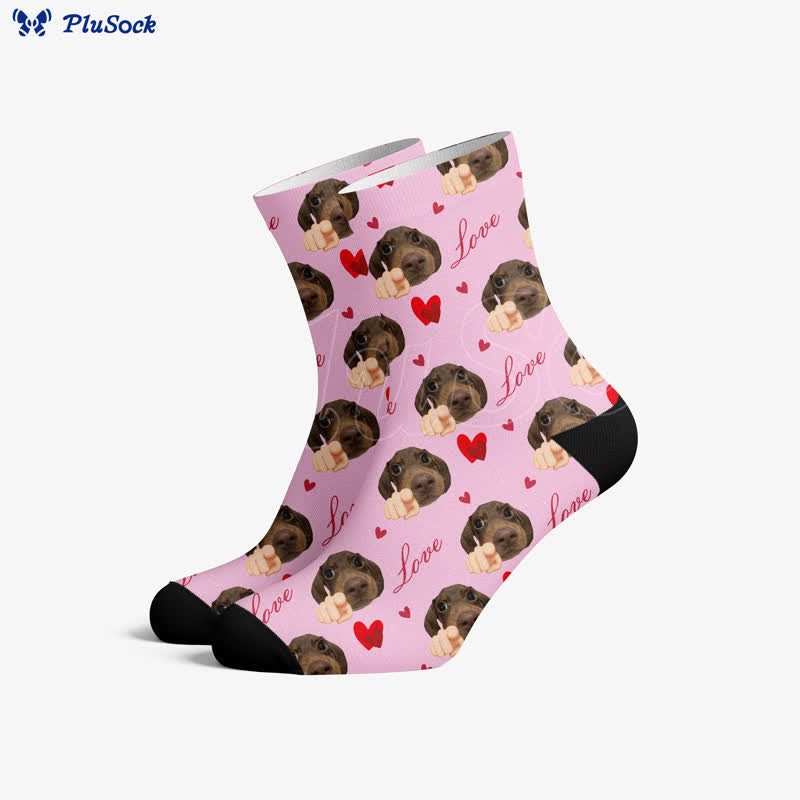 Chaussettes courtes à motif de chien en forme de cœur - Rose - EU37-44(US4-10) - image 0