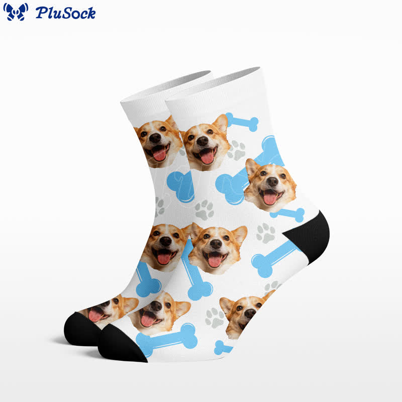 Chaussettes courtes mignonnes avec un visage de chien en forme d'os - Blanc - EU37-44(US4-10) - image 0
