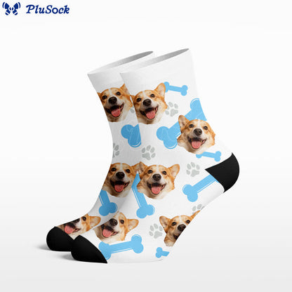 Chaussettes courtes mignonnes avec un visage de chien en forme d'os - Blanc - EU37-44(US4-10) - image 0