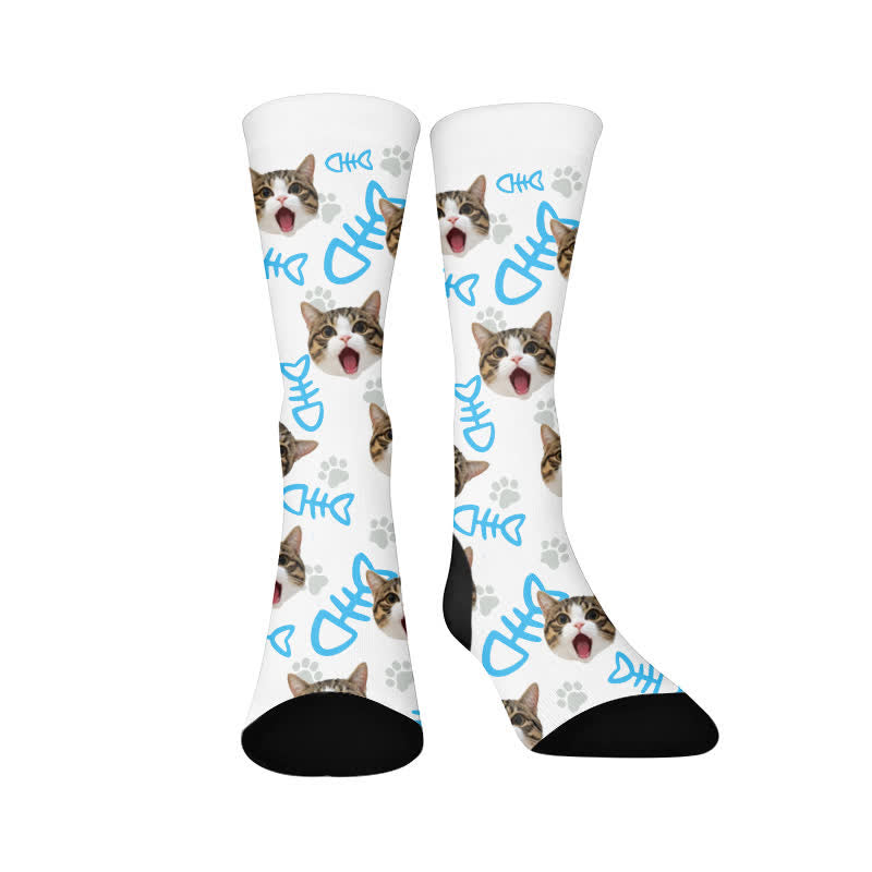 Chaussettes courtes à motif de chat en forme d'arête de poisson - image 1