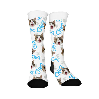 Chaussettes courtes à motif de chat en forme d'arête de poisson - image 1