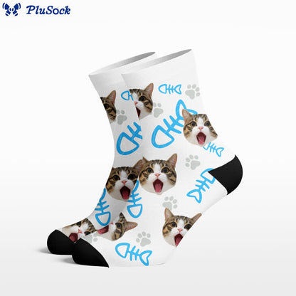 Chaussettes courtes à motif de chat en forme d'arête de poisson - Blanc - EU37-44(US4-10) - image 0