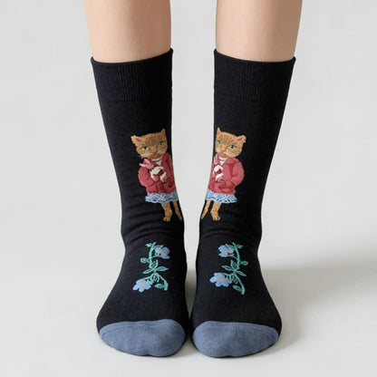 Chaussettes courtes à fleurs et chat mignon (3 paires) - image 2