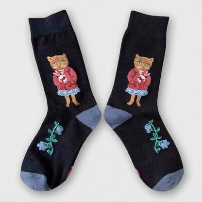 Chaussettes courtes à fleurs et chat mignon (3 paires) - image 5