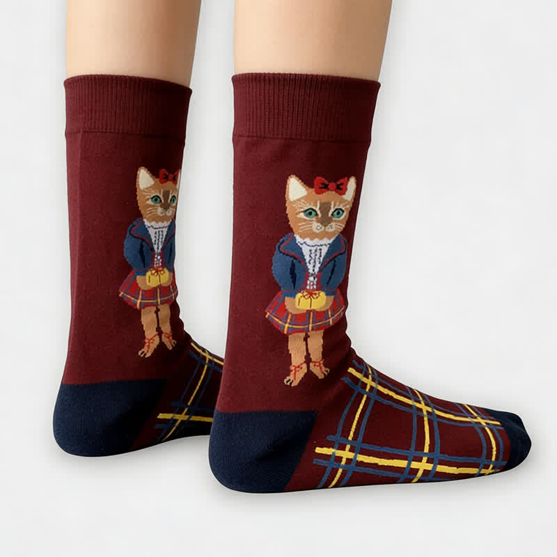 Chaussettes courtes à fleurs et chat mignon (3 paires) - image 3