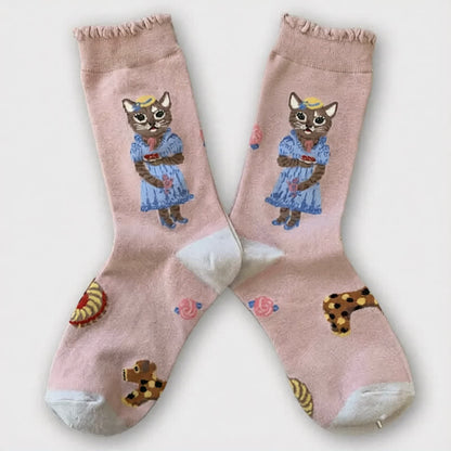 Chaussettes courtes à fleurs et chat mignon (3 paires) - image 4