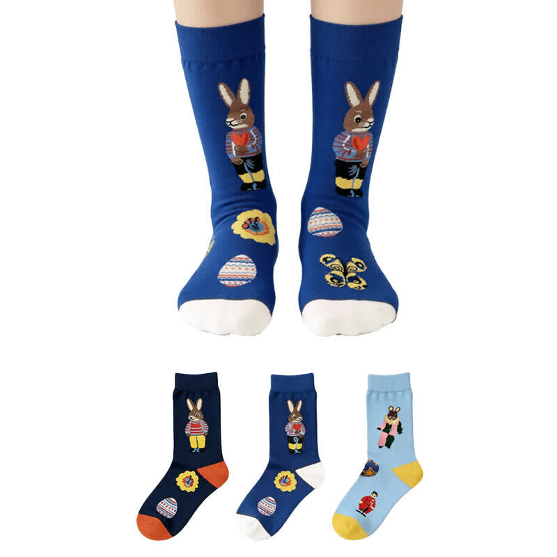 Chaussettes courtes à motif lapin de Pâques (3 paires) - Multicolore - EU36-40(US3-7) - image 0
