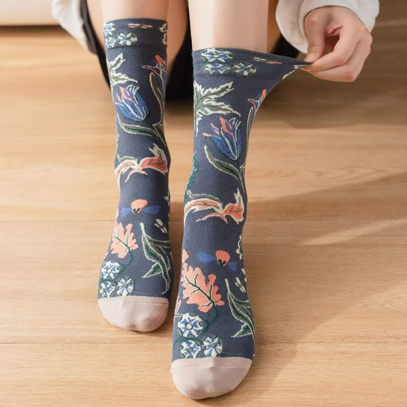 Chaussettes côtelées vintage à motif floral (4 paires) - image 2