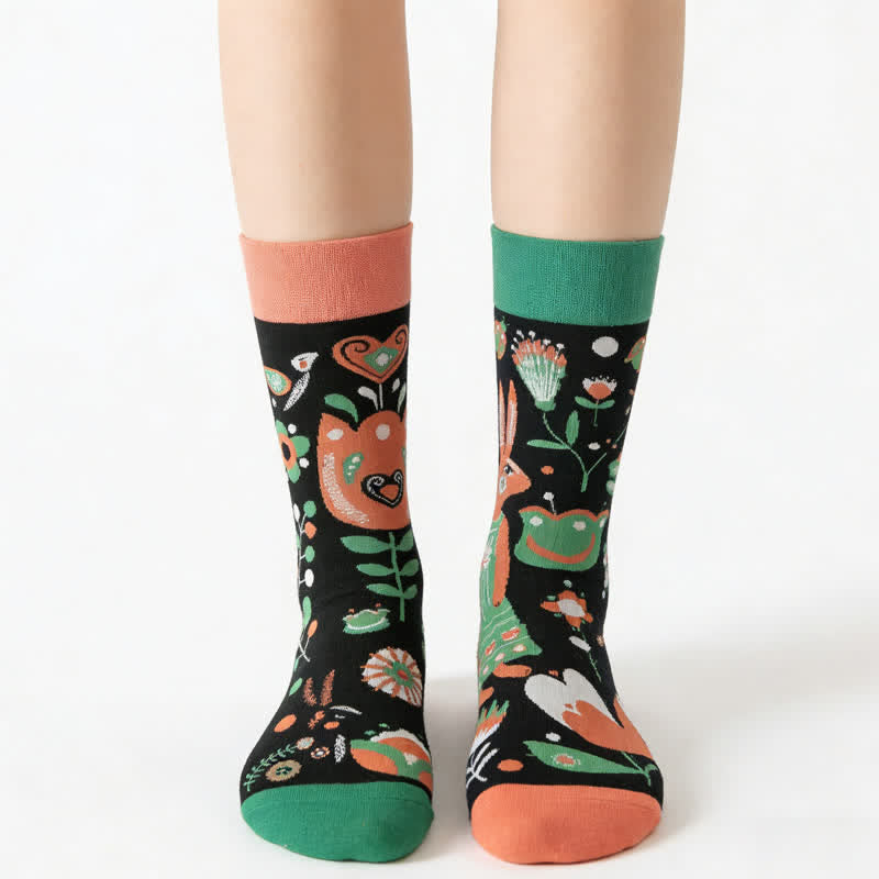 Chaussettes courtes à fleurs et lapin de dessin animé - image 0