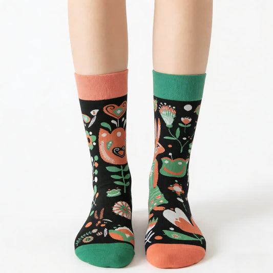 Chaussettes courtes à fleurs et lapin de dessin animé - image 0