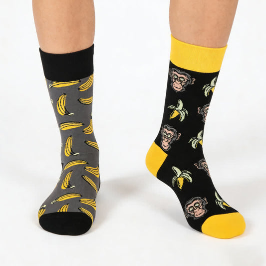 Chaussettes courtes à motif singe banane ludique - Noir - EU36-43(US3-9) - image 0
