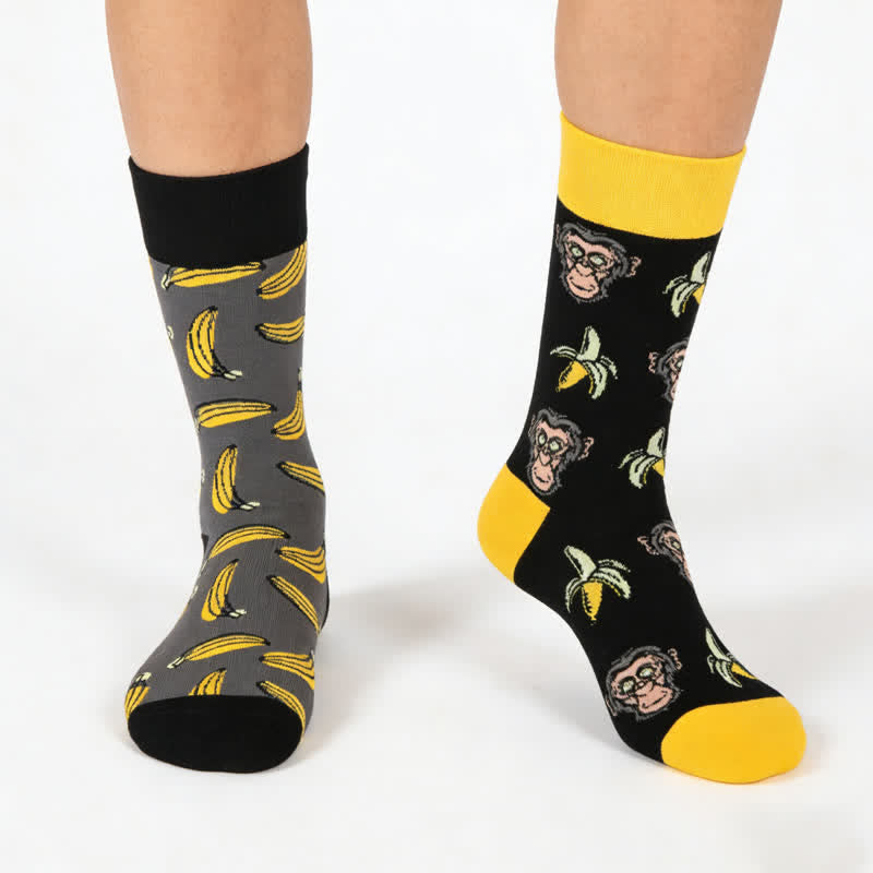 Chaussettes courtes à motif singe banane ludique - Noir - EU36-43(US3-9) - image 0