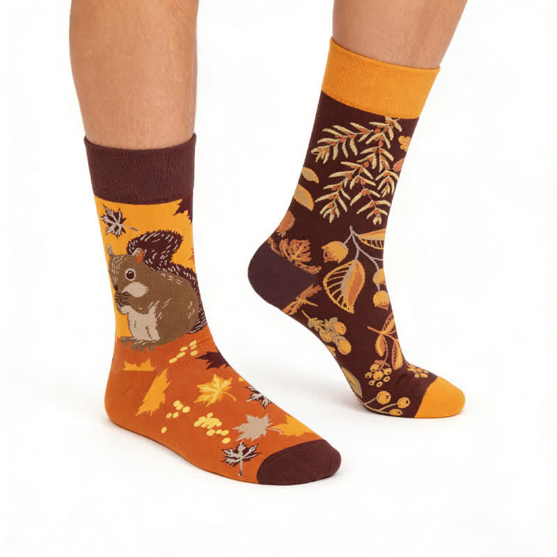 Chaussettes courtes à motifs d'écureuil d'automne - Orange - EU36-43(US3-9) - image 0