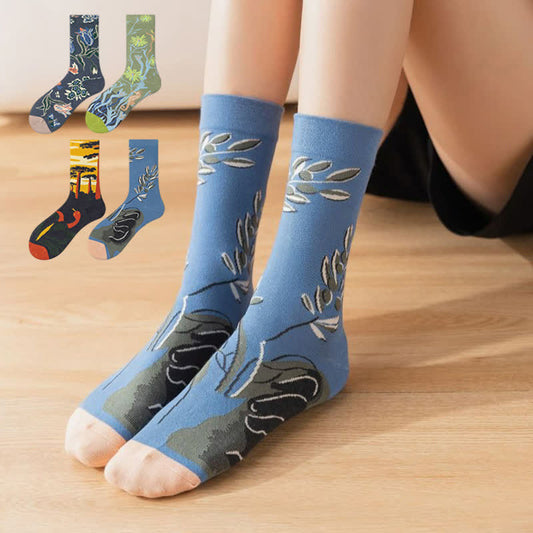 Chaussettes côtelées vintage à motif floral (4 paires) - Multicolore - EU36-43(US3-9) - image 0
