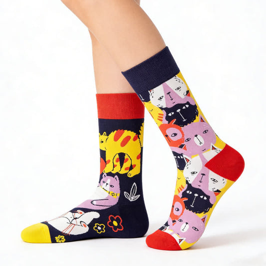 Chaussettes Fun Cat Cartoon Quarter - Violet - EU36-43(US3-9) - image 0