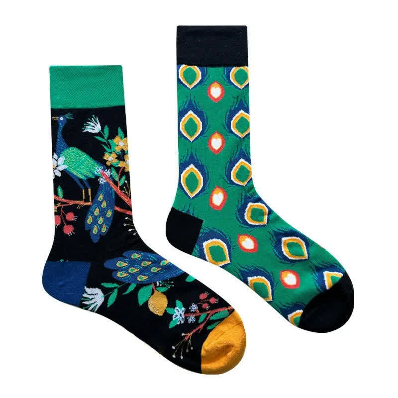 Chaussettes courtes à motif de paon fleuri - image 1