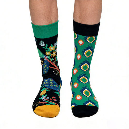 Chaussettes courtes à motif de paon fleuri - Vert - EU36-43(US3-9) - image 0