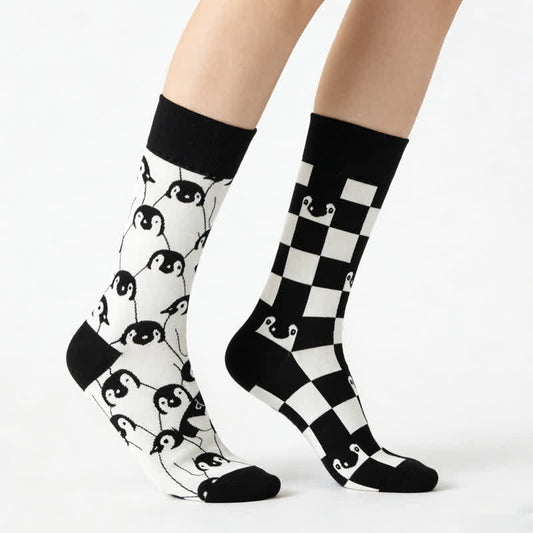 Chaussettes à carreaux Penguin Cartoon Quarter - Noir - EU36-43(US3-9) - image 0