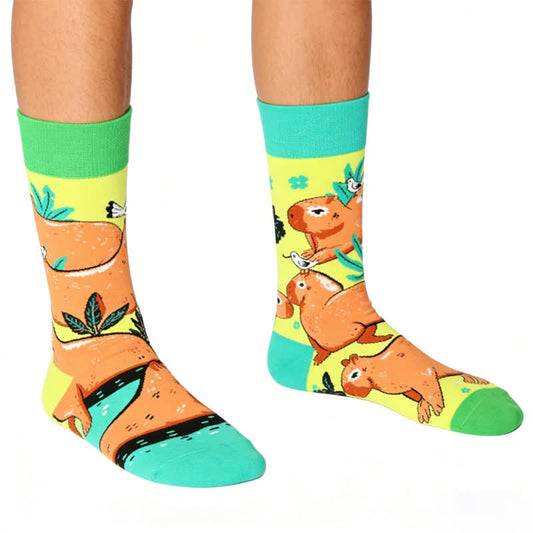 Chaussettes courtes à imprimé capybara - Vert - EU36-43(US3-9) - image 0