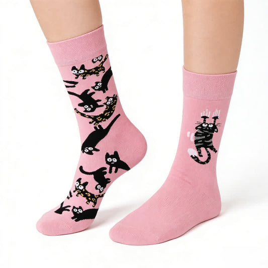 Chaussettes courtes mignonnes avec un chat de dessin animé - Rose - EU36-43(US3-9) - image 0