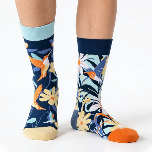Chaussettes courtes à motif colibri fleuri - image 0