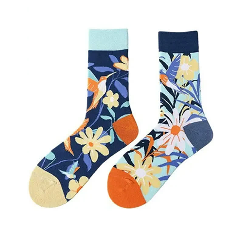 Chaussettes courtes à motif colibri fleuri - image 1