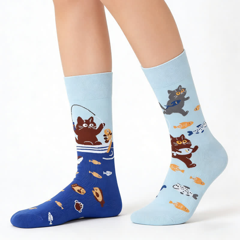 Chaussettes courtes mignonnes en forme de poisson-chat - Bleu - EU36-43(US3-9) - image 0
