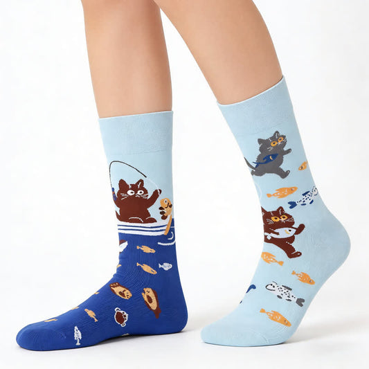 Chaussettes courtes mignonnes en forme de poisson-chat - Bleu - EU36-43(US3-9) - image 0