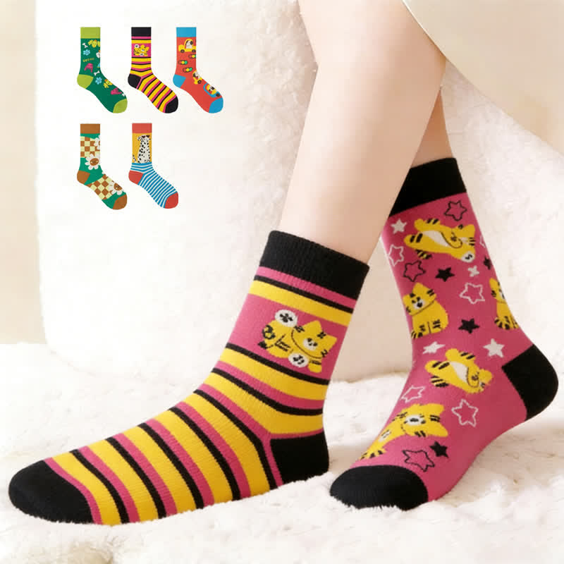 Chaussettes rayées colorées de style dessin animé (5 paires) - Multicolore - EU38-43 (US5-9) - image 0