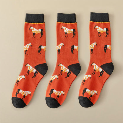 Chaussettes courtes à motif cheval de dessin animé (3 paires) - Rouge - 40(US1-7) - image 9