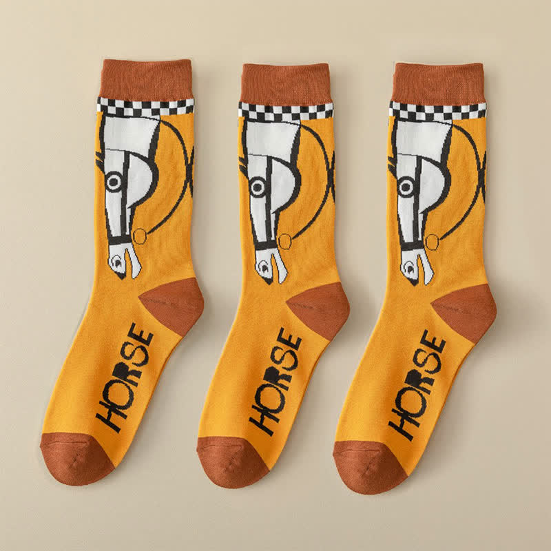 Chaussettes courtes à motif cheval de dessin animé (3 paires) - Orange - 40(US1-7) - image 8