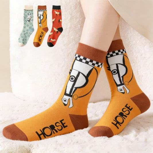 Chaussettes courtes à motif cheval de dessin animé (3 paires) - Multicolore - 40(US1-7) - image 0