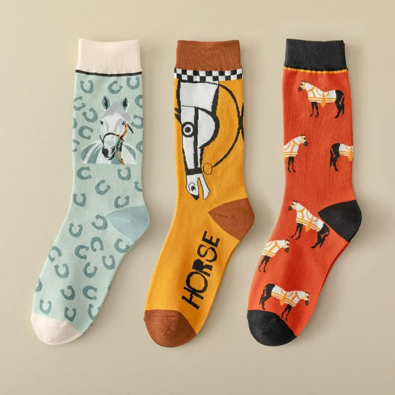 Chaussettes courtes à motif cheval de dessin animé (3 paires) - image 7
