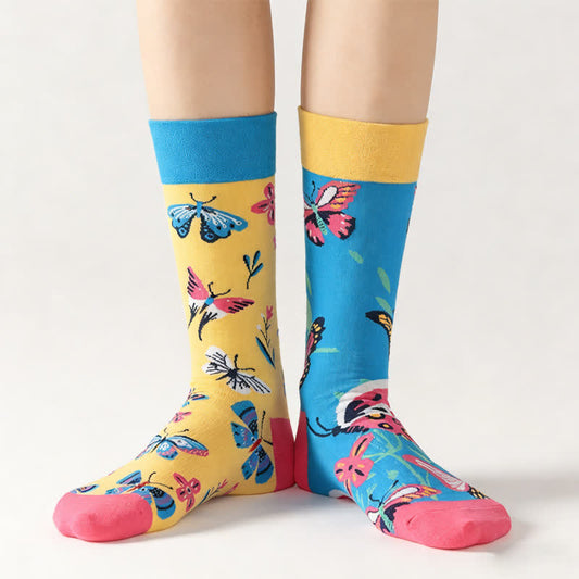 Chaussettes courtes à fleurs et papillons colorés - Bleu - EU36-43(US3-9) - image 0