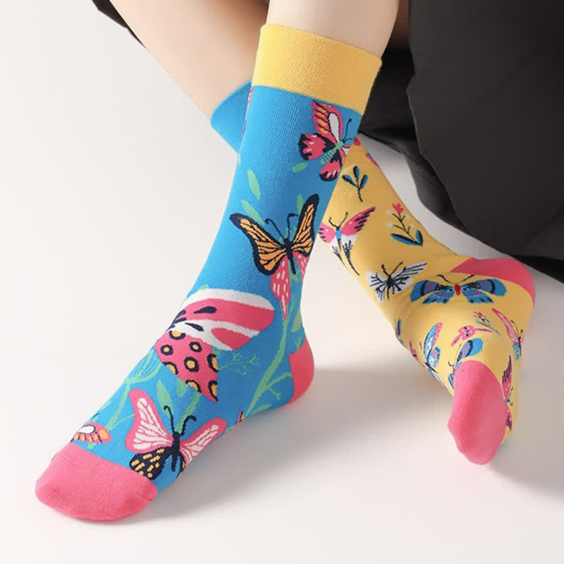 Chaussettes courtes à fleurs et papillons colorés - image 1