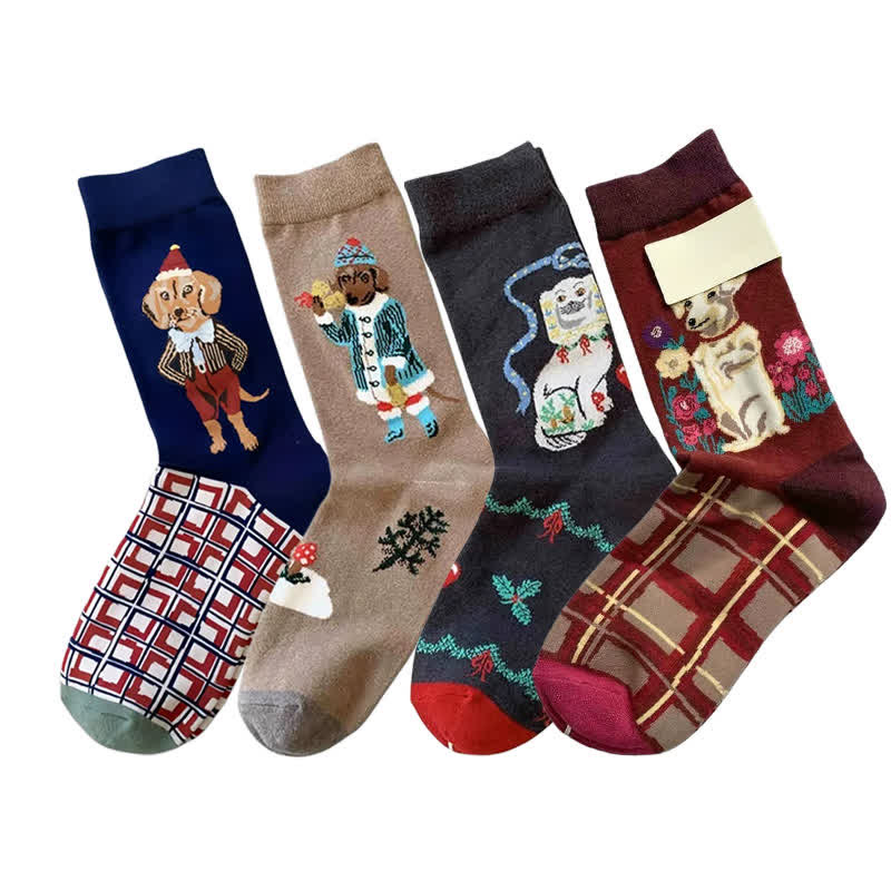 Chaussettes rétro mignonnes pour chiens (4 paires) - image 1
