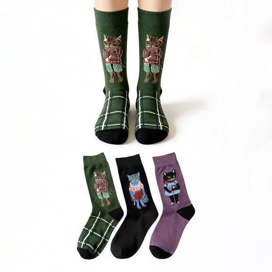 Chaussettes rétro chat dessin animé (3 paires) - Multicolore - EU36-40(US3-7) - image 0