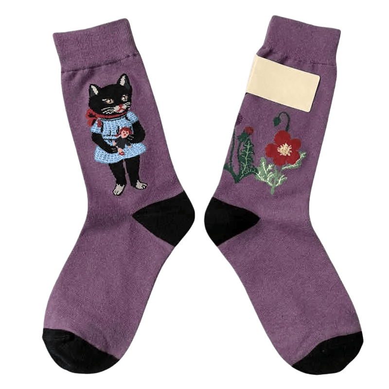 Chaussettes rétro chat dessin animé (3 paires) - image 4